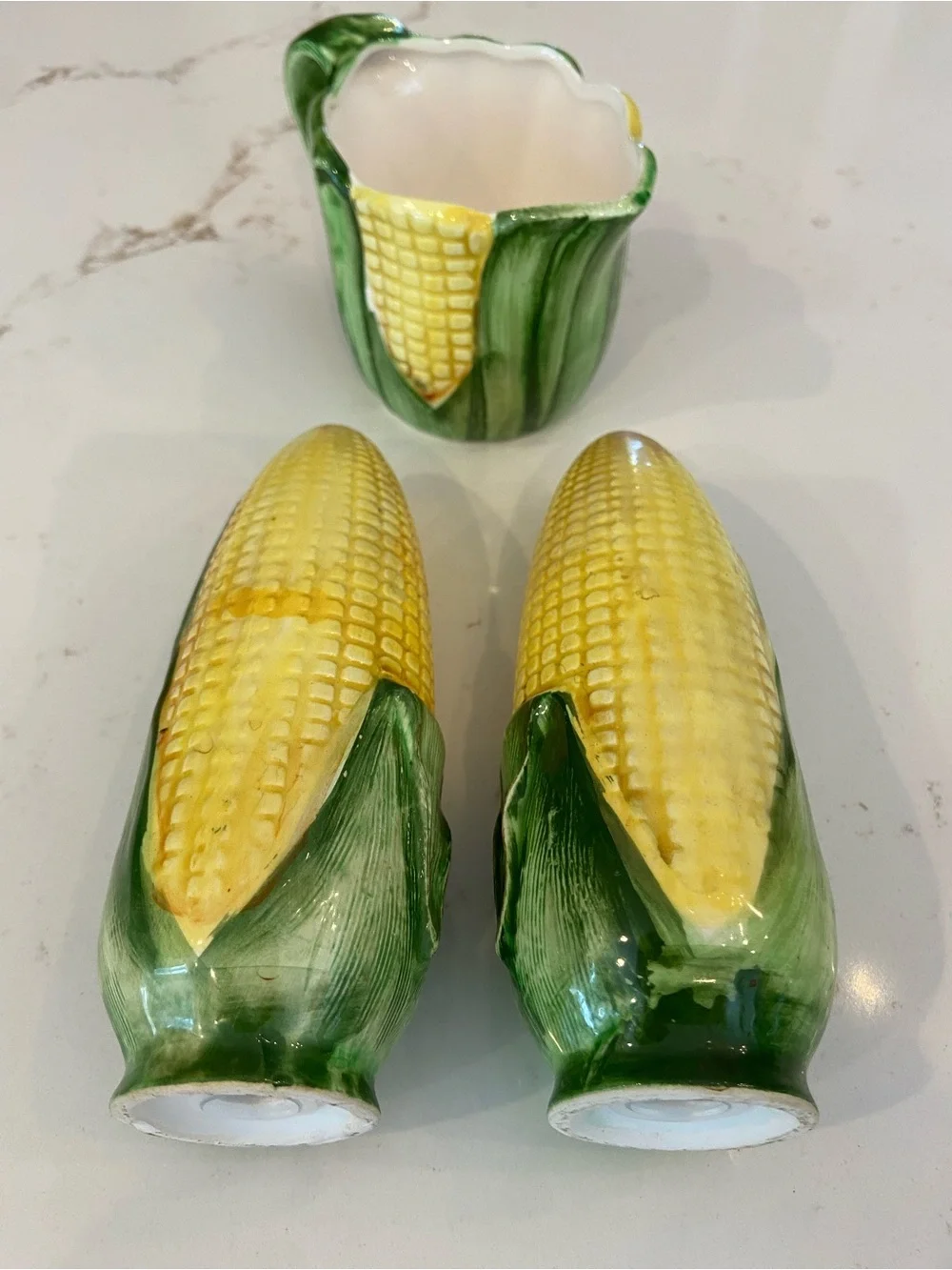 Vintage Corn on the Cob Salt & Pepper Shaker Set with Mini Creamer / Sugar Cup